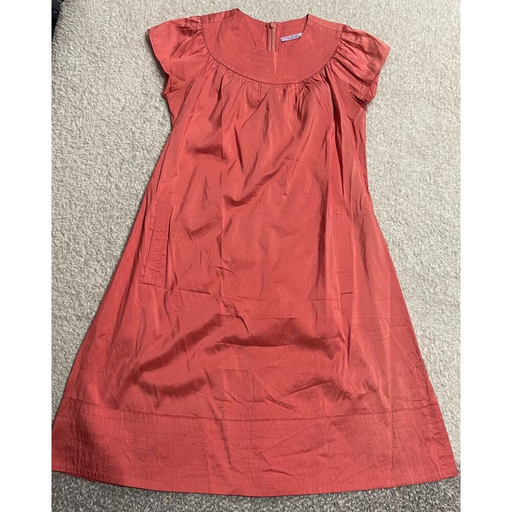 Calypso Christiane Celle Dress Sz XS Silk US Made Flutter Cap Sleeve Shift Coral
